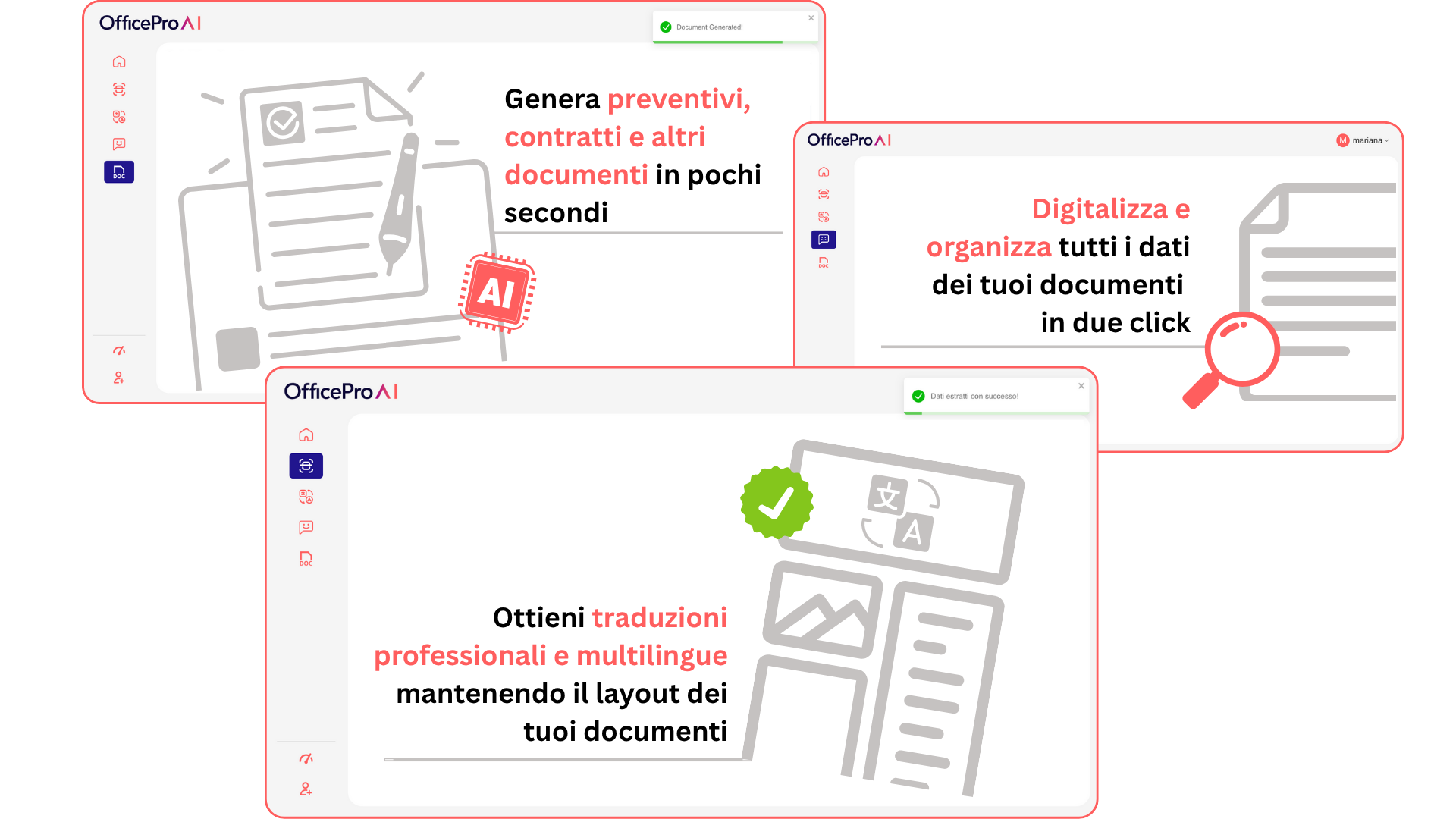soluzione AI per aziende con intelligenza artificiale - attività d'ufficio generazione documenti ai generativa traduzione con ai traduttore ai